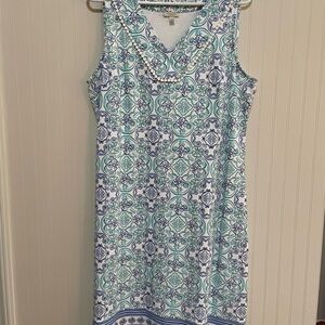 Talbots Teal and Navy Patterned Dress
